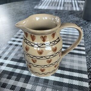 Hartstone USA Art Pottery Pitcher Hearts & Stripes Handpainted